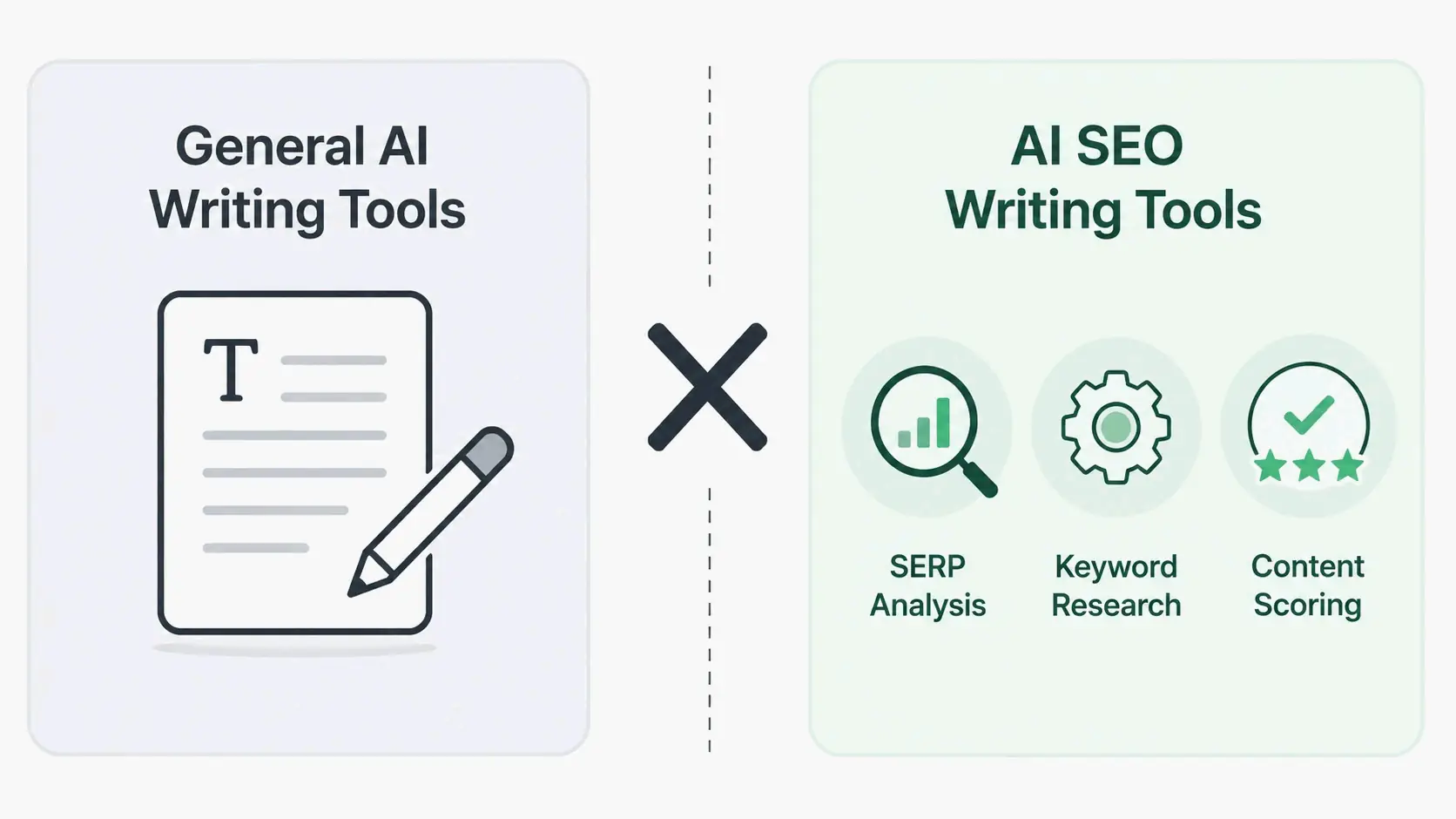 Simplified comparison: general AI writing tool vs AI SEO content writer